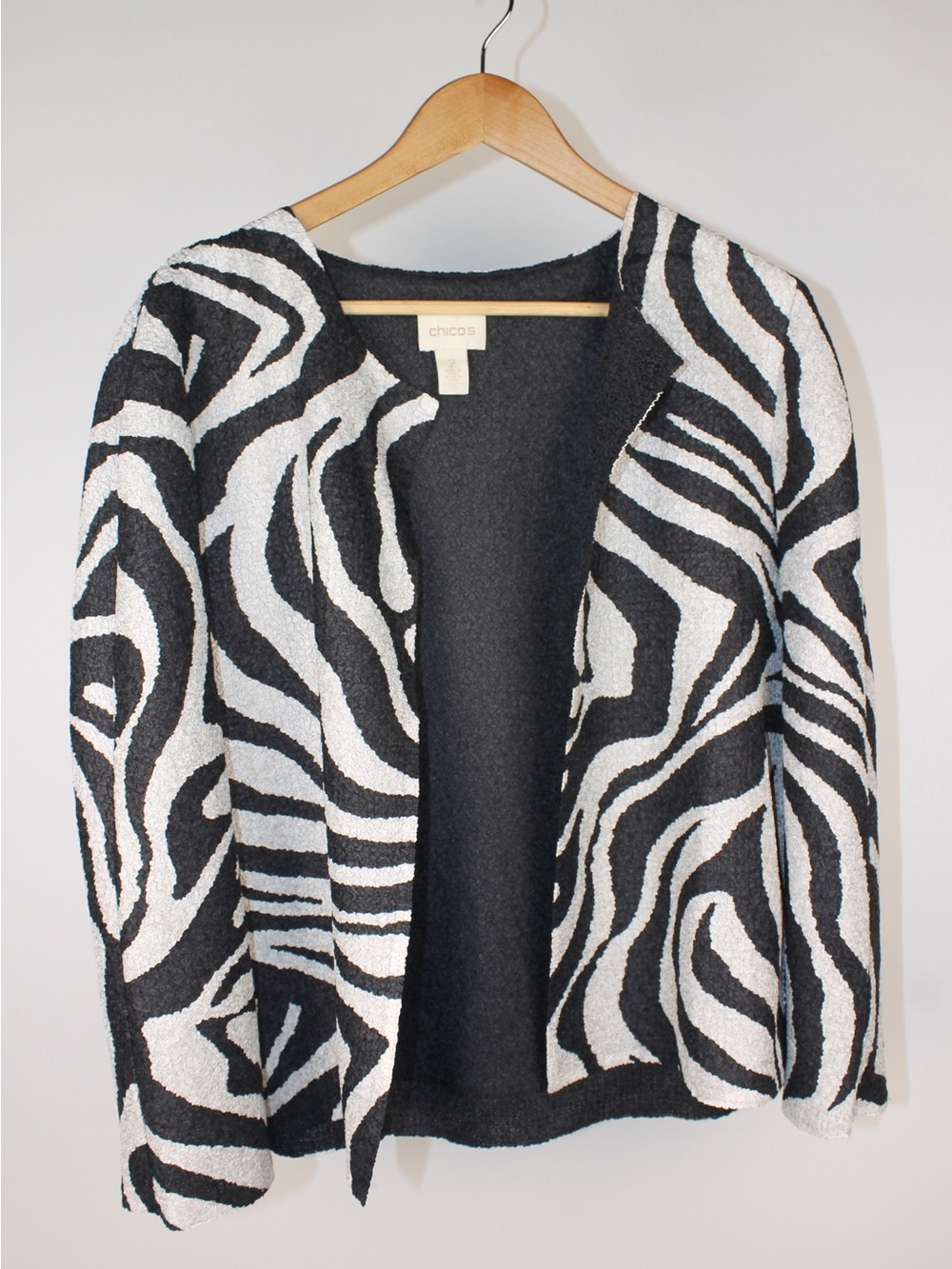Chico's Black and White Zebra-Print Open Front Cape